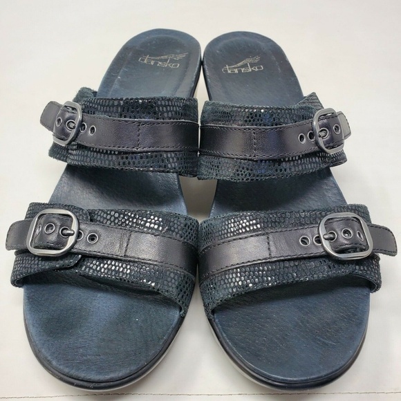 Dansko Jessie Black Leather Double Strap Clogs 11 - Picture 8 of 12